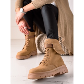 TRENDI Stivali stringati Trappers con tasca beige 2