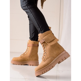 TRENDI Stivali stringati Trappers con tasca beige 1