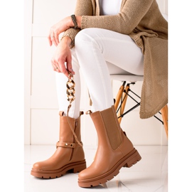 TRENDI Stivaletti alti con catena beige 2