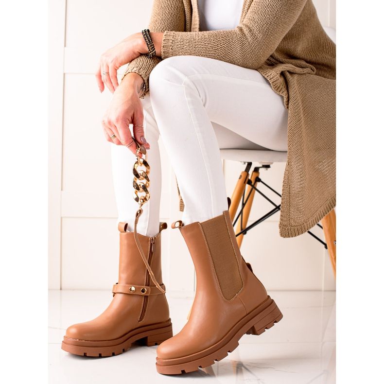 TRENDI Stivaletti alti con catena beige 2