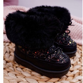 FRROCK Caldi stivali da neve per bambini con pelliccia Black Crystal Fox nero 2