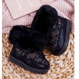 FRROCK Caldi stivali da neve per bambini con pelliccia Black Crystal Fox nero 3