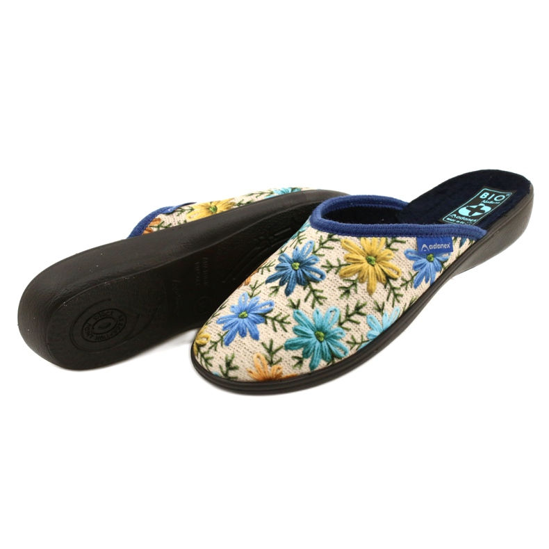 Ciabatte Donna Con Fiori Adanex 26743 Beige-Blu 4