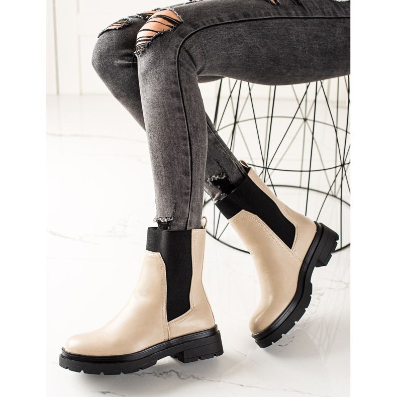 TRENDI Stivaletti Chelsea alla moda beige nero 1