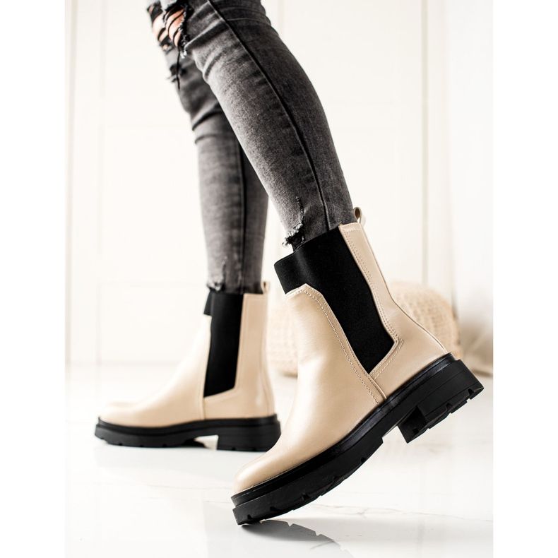 TRENDI Stivaletti Chelsea alla moda beige nero 2
