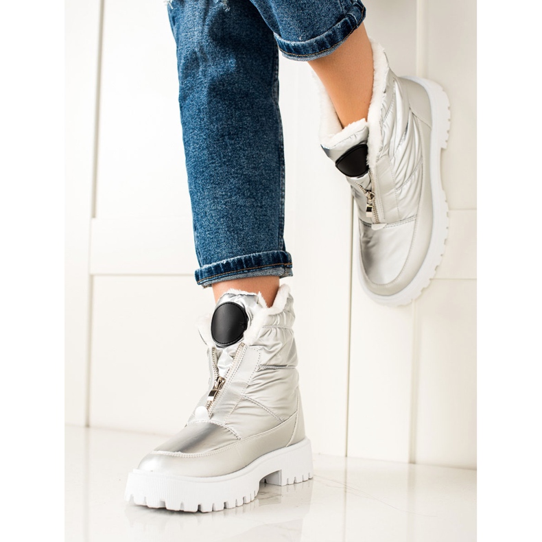 TRENDI Stivali da neve lucidi argento d'argento 1