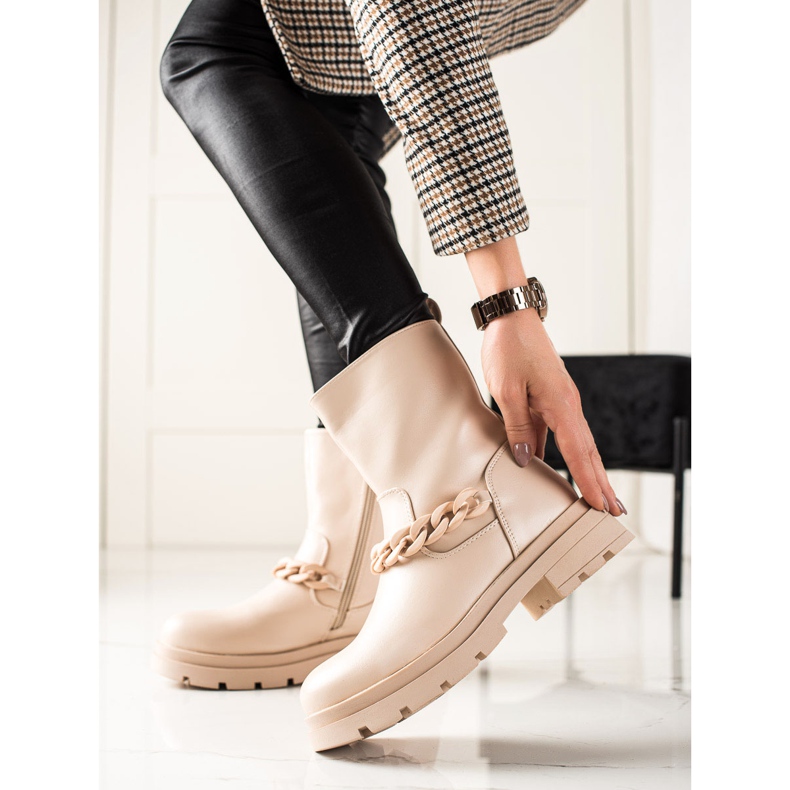 TRENDI Stivali con plateau alla moda beige 1