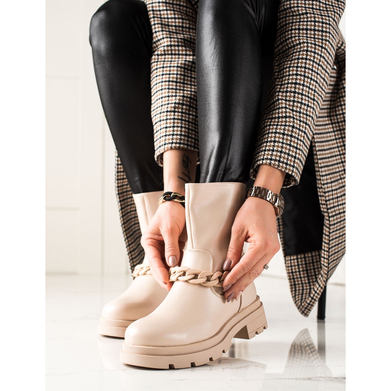TRENDI Stivali con plateau alla moda beige 2