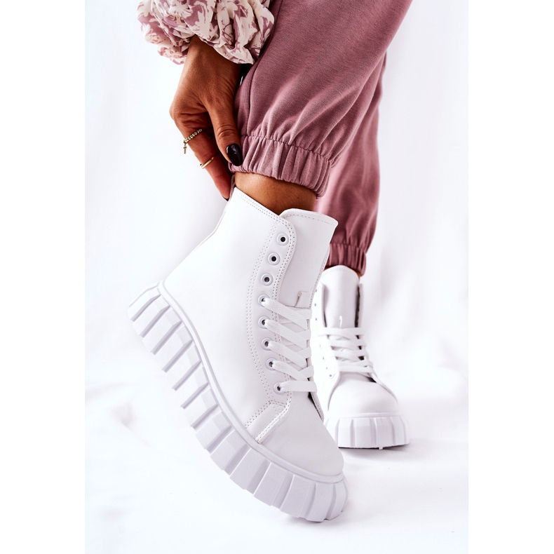Sneakers alte in pelle sulla piattaforma Meniphise bianca bianco 1