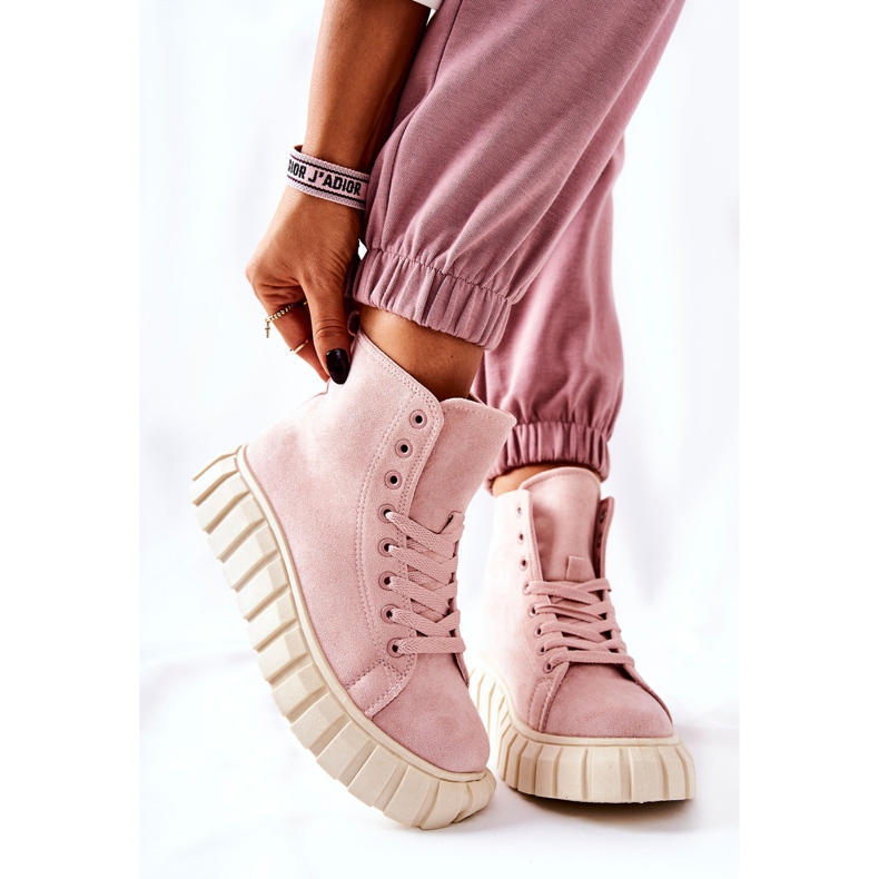 Sneakers alte in pelle scamosciata su piattaforma Meniphise rosa beige 2