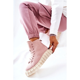 Sneakers alte in pelle scamosciata su piattaforma Meniphise rosa beige 1