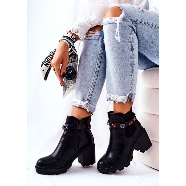 PS1 Stivali Da Donna In Pelle Con Tacco Con Cristalli Nero Macbeth 1