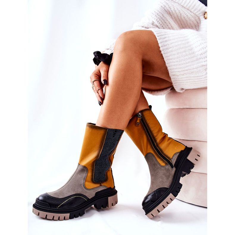 Stivali alti in pelle Maciejka Giallo-Grigio 05141-07 beige nero d'oro 1