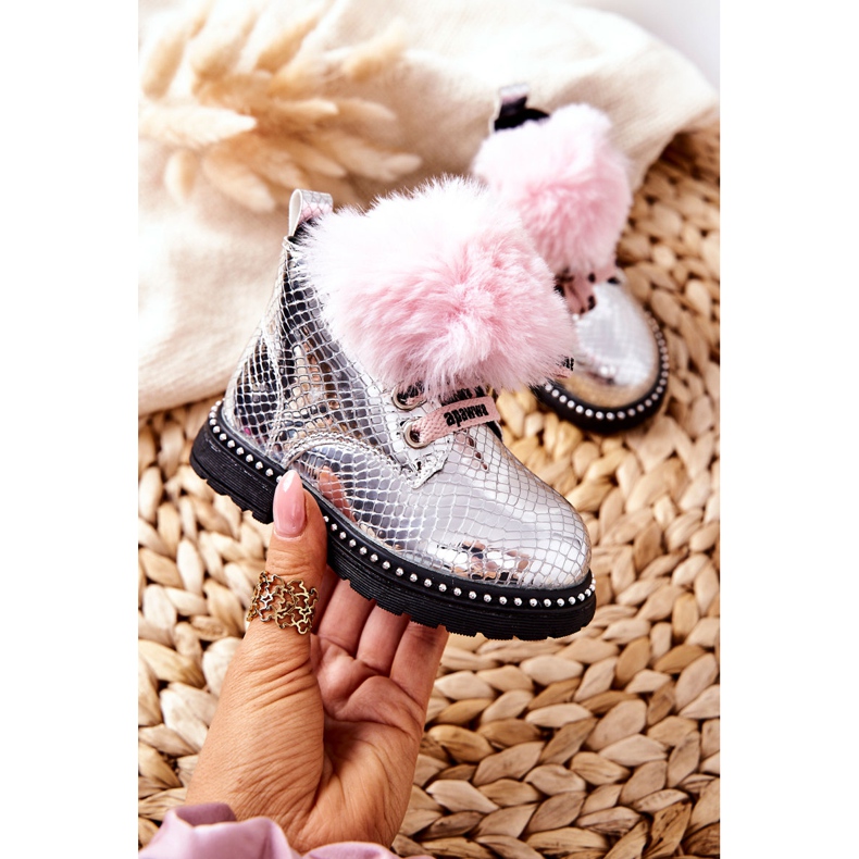 PA1 Stivaletti Bambini Con Pelliccia Argento Rosea rosa 3