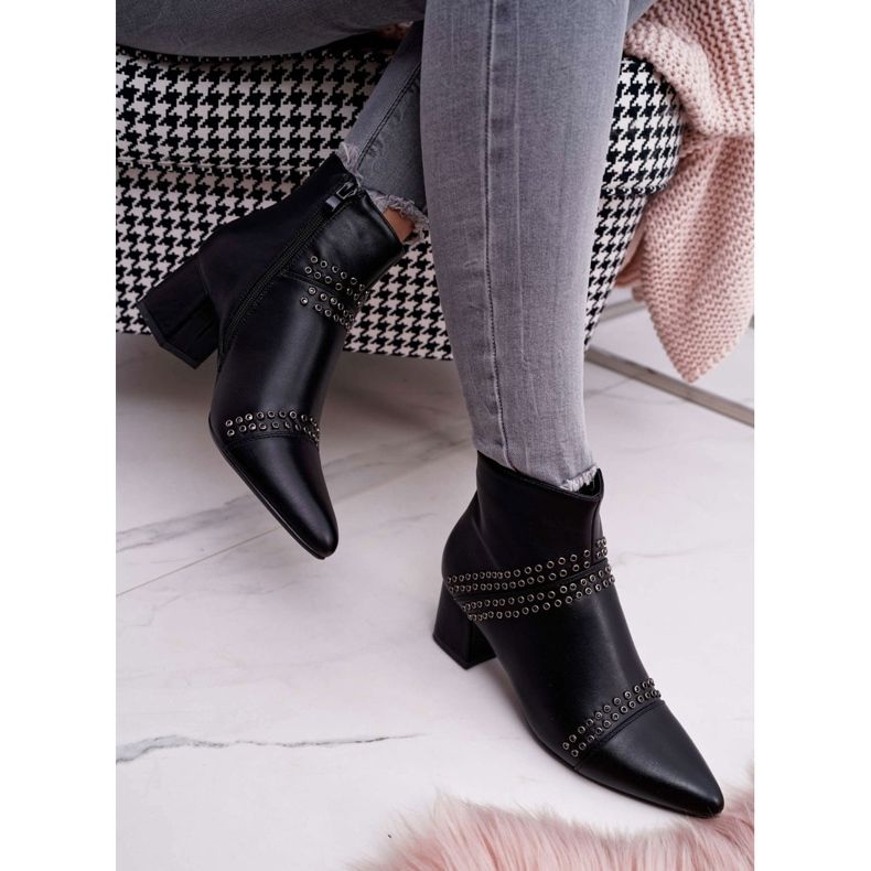 PS1 Stivali Da Donna Con Tacco In Spitz Con Rivetti Nero Prima 2