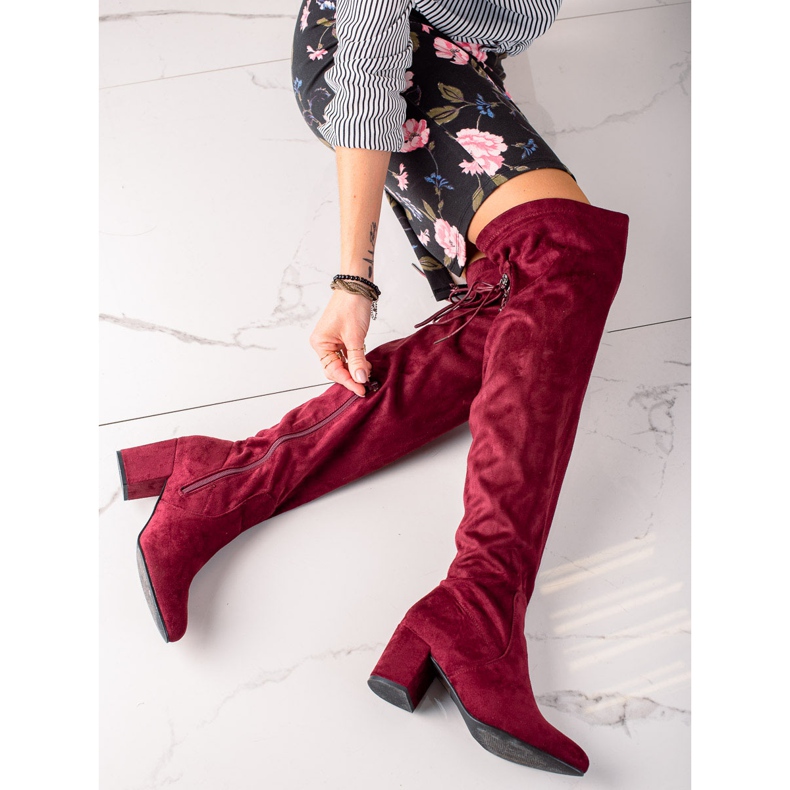 Laura Mode Stivali alti alla coscia con tacco alto rosso 1