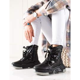 TRENDI Stivali da neve neri con lacci nero 2
