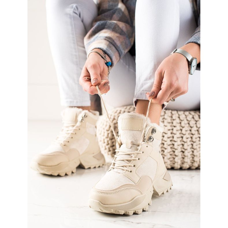TRENDI Stivali stringati caldi beige 1