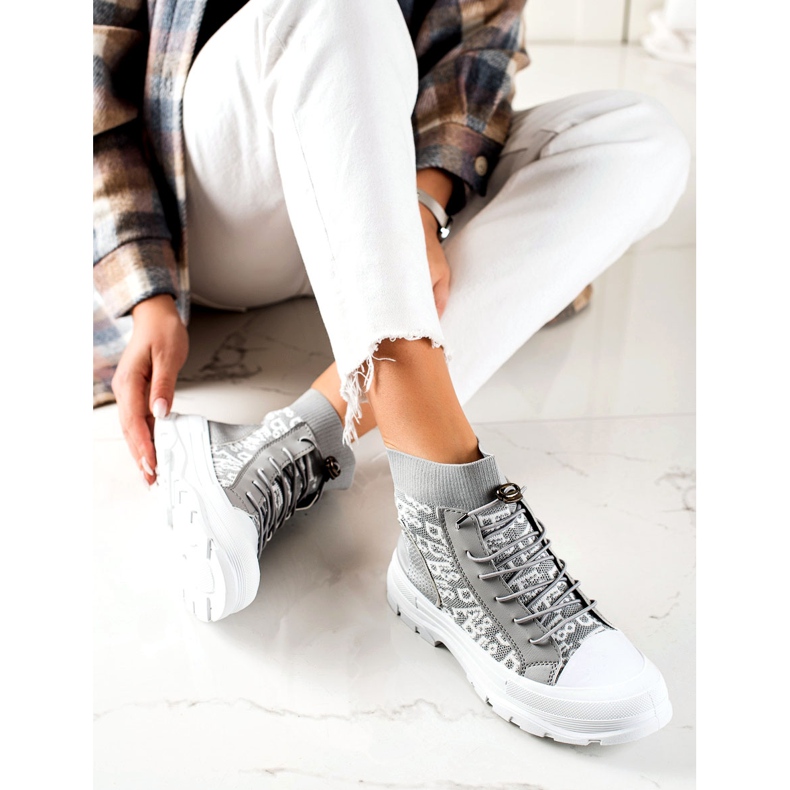 Goodin Sneakers alte alla moda bianca grigio 1