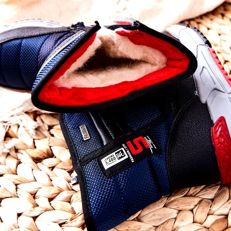 PJ2 Stivali da neve alti e caldi per bambini Navy Blue Leoth nero blu navy 5