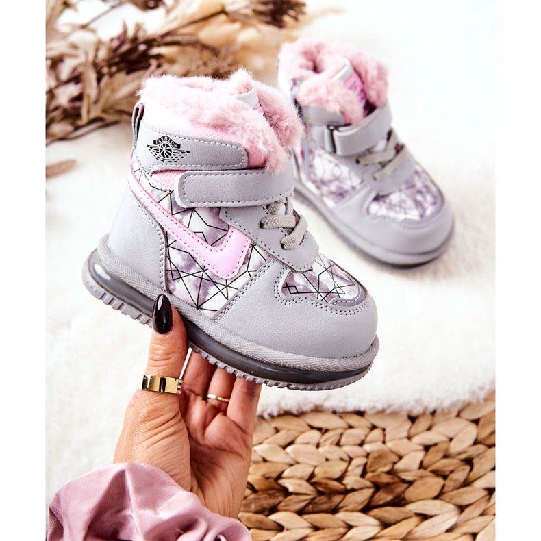 PJ2 Stivali da neve caldi per bambini grigio e rosa Shirinell 2