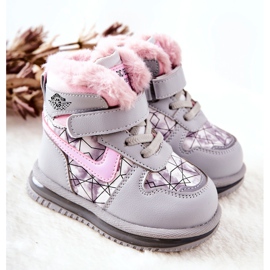 PJ2 Stivali da neve caldi per bambini grigio e rosa Shirinell 1