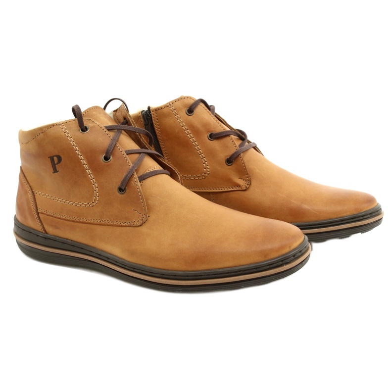 Polbut Stivali invernali da uomo, allacciati 339S cammello beige giallo 3