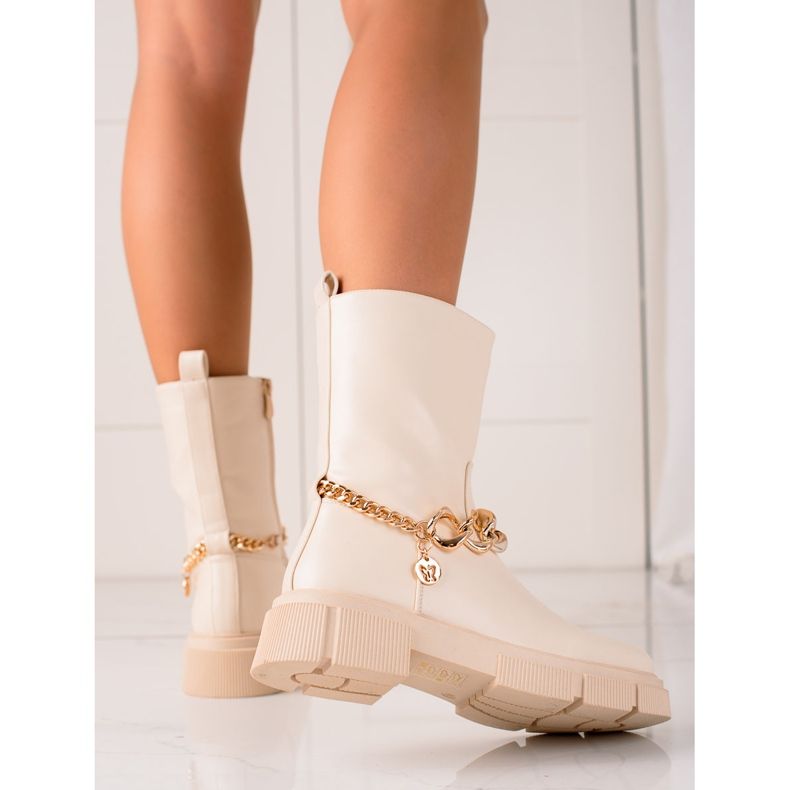 Gogo Stivali da lavoro alla moda con catena beige 2