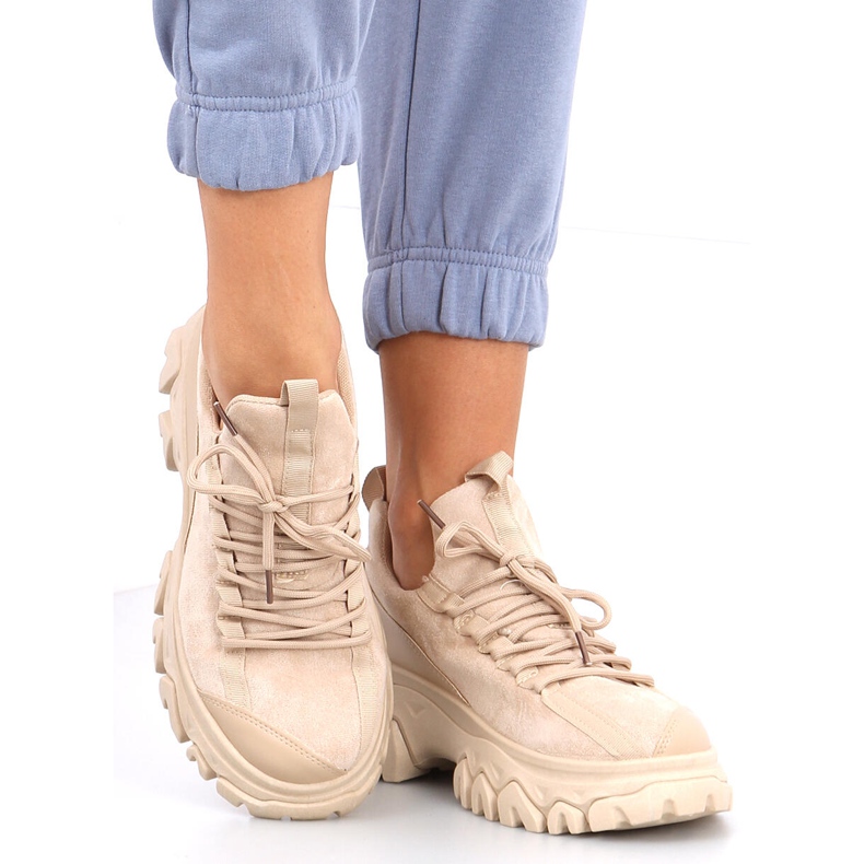 Huggy Khaki scarpe sportive con suola alta beige 1