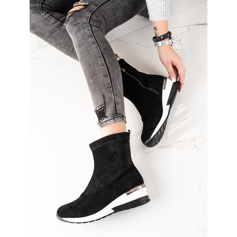 Goodin Stivali con zeppa in pelle nero 1