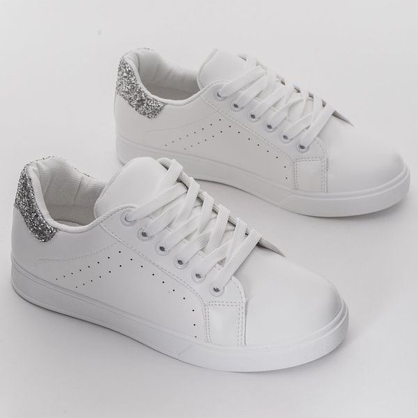 Sneakers bianche con glitter Shine bianca d'argento 1