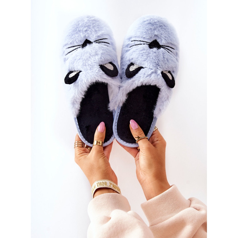 PE1 Pantofole morbide da gattino con orecchie distese blu 1
