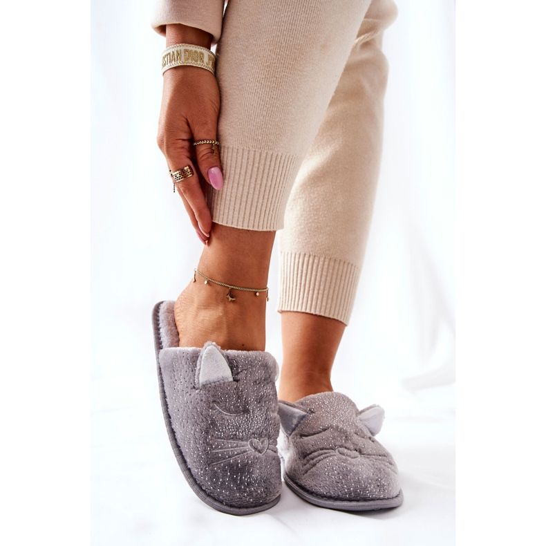 PE1 Pantofole Shiny Kitten Con Orecchie Kaisy Grigie d'argento grigio 1