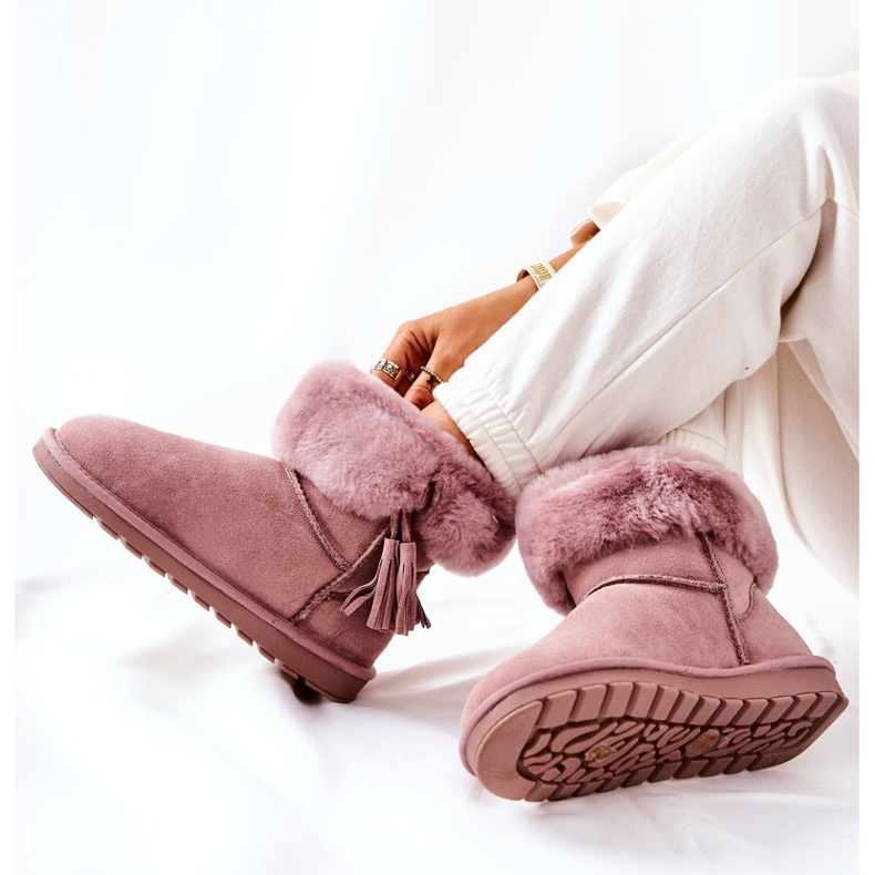 FS1 Mukluki Doposci Warm Fringe Pink Sorella rosa 1