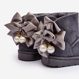 Caldi stivali da neve per bambini con fiocco grigio snowis 2