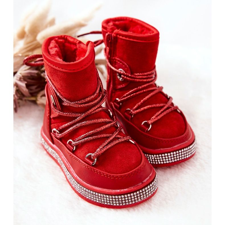 FR1 Stivali Da Neve Da Bambino Rossi Con Cubic Zirconia Wellma rosso 1