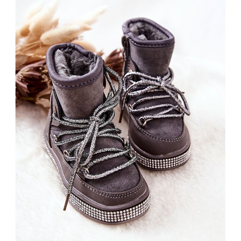 FR1 Stivali Da Neve Da Bambino Grigi Con Cubic Zirconia Wellma grigio 1