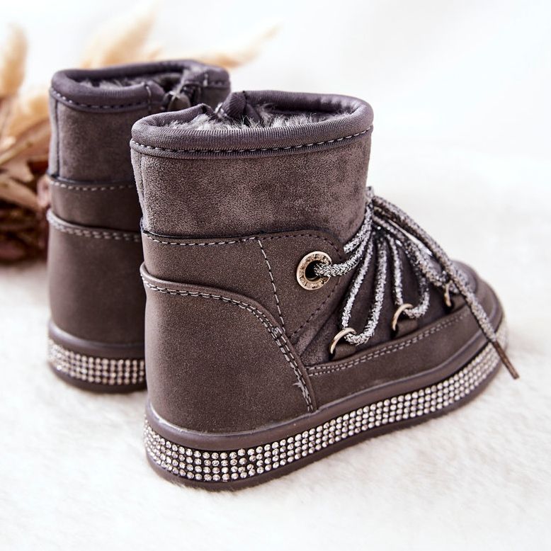 FR1 Stivali Da Neve Da Bambino Grigi Con Cubic Zirconia Wellma grigio 2