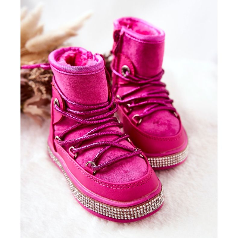FR1 Stivali Da Neve Per Bambini Con Cubic Zirconia Wellma Fuchsia rosa 2