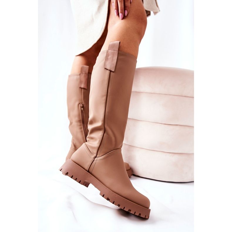 FJ1 Stivali Alti In Pelle Beige Trishia 2