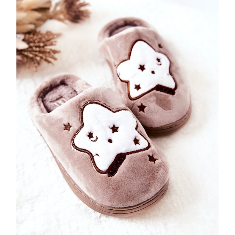 WJ1 Pantofole Calde Bambini Beige Nella stars marrone 2