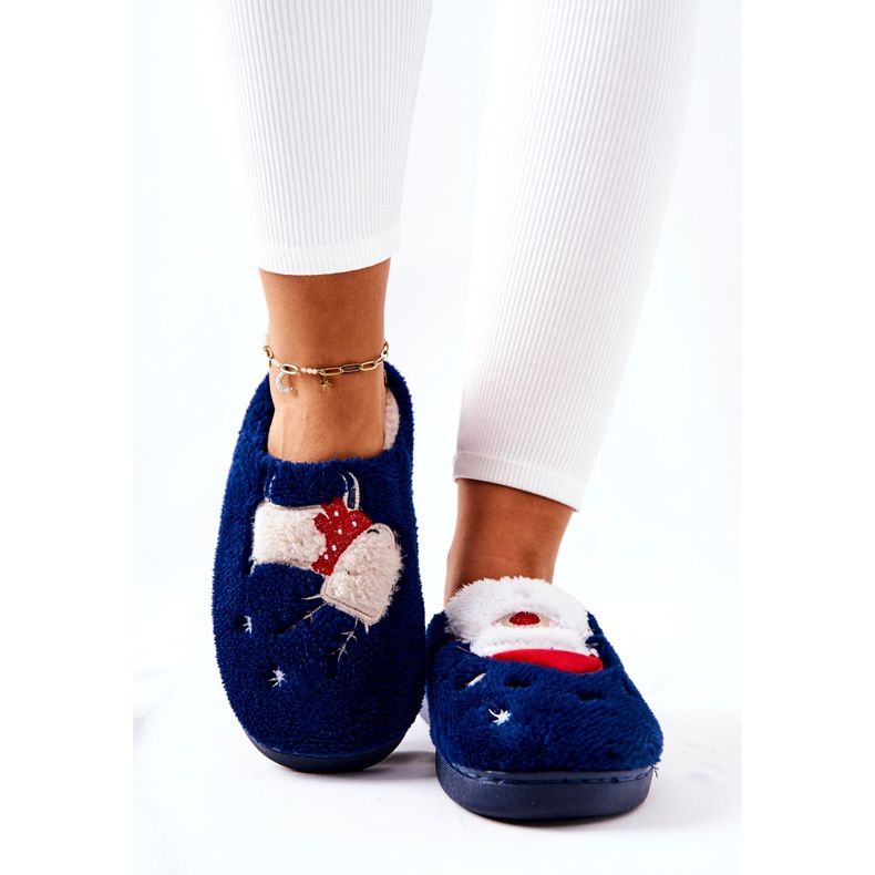 WJ1 Pantofole natalizie Babbo Natale e renna blu navy 2
