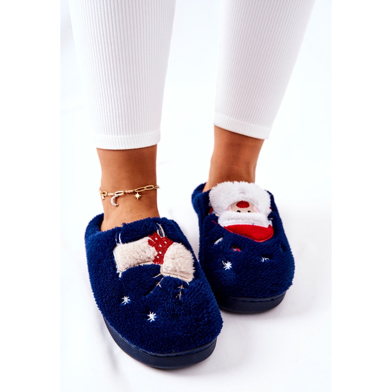 WJ1 Pantofole natalizie Babbo Natale e renna blu navy 1