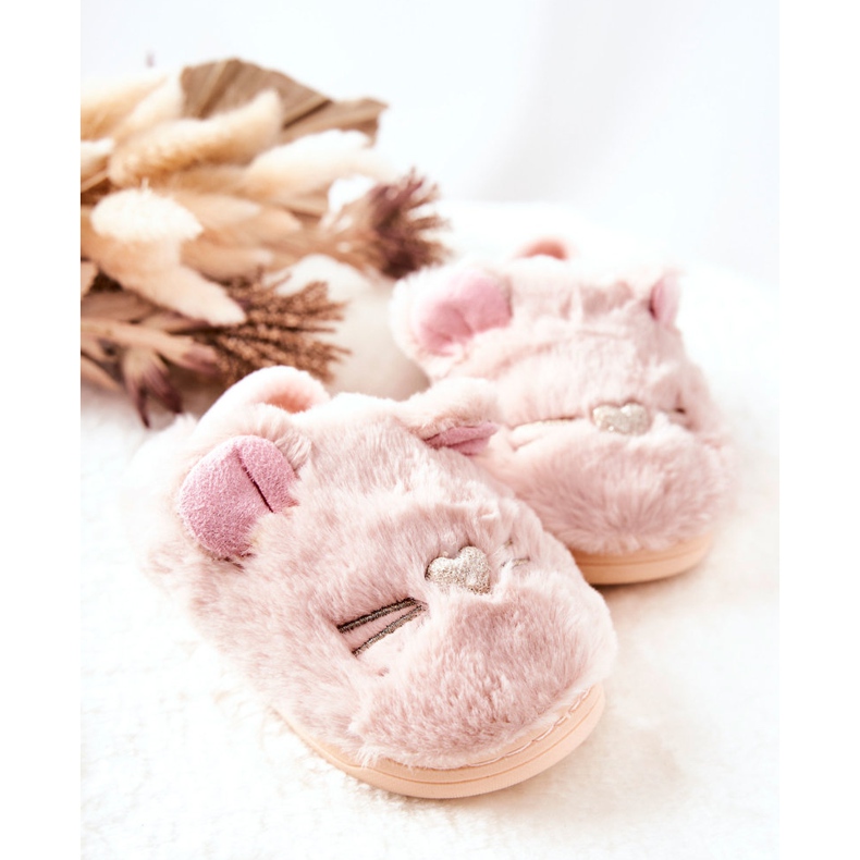 WJ1 Pantofole Per Bambini Gattini Con Orecchie Rosa Chiaro Tammy 2