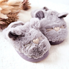 WJ1 Pantofole per bambini Gatti con orecchie Tammy grigie grigio 1
