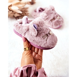 WJ1 Pantofole Per Bambini Gattini Con Orecchie Viola Tammy 1