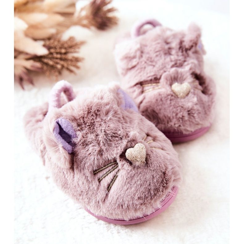 WJ1 Pantofole Per Bambini Gattini Con Orecchie Viola Tammy 2
