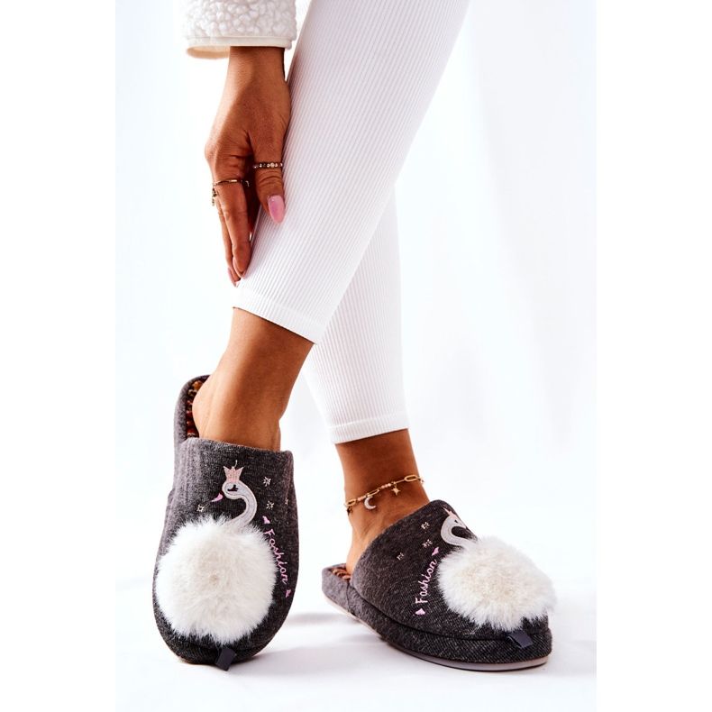 Calde pantofole Grey Rey's swan grigio 2