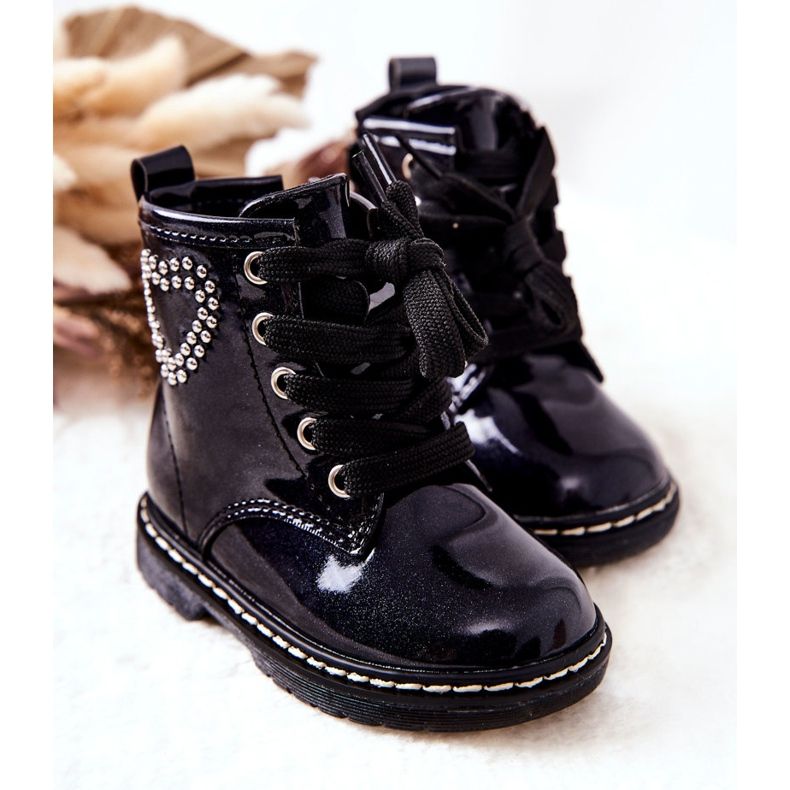 WT1 Stivali Laccati per Bambini Blu Navy Lucido 2