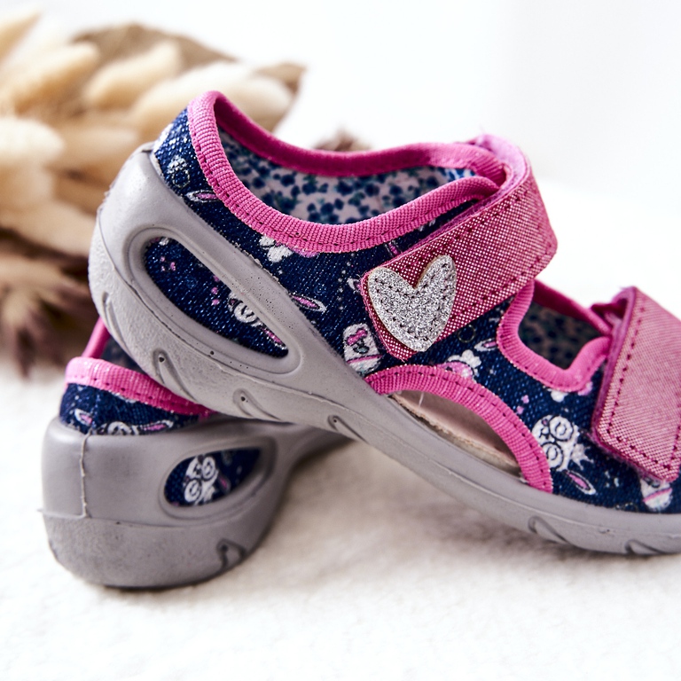 BEFADO S.A. Sandali Befado Con Velcro 065X151 Blu Navy-Rosa 1